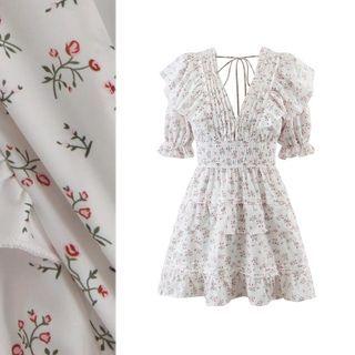 Puff-sleeve Ruffled Floral Mini A-line Dress