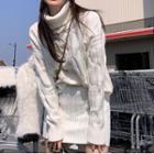 Set: Turtleneck Cable Knit Sweater + Knit Mini Skirt