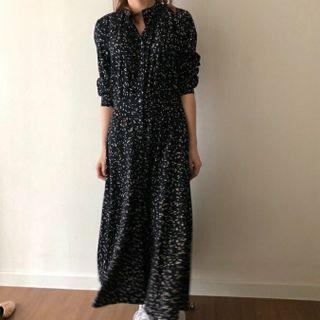 Elbow-sleeve Floral Button-up Midi Dress