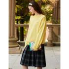 Snug Club Heart-embroidered Knit Top Yellow - One Size