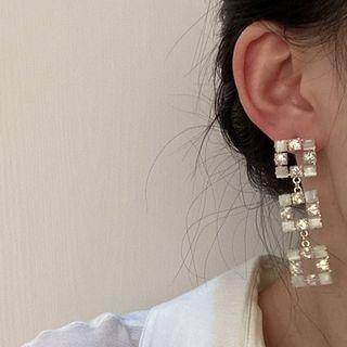 Faux Cat Eye Stone Rhinestone Fringed Earring