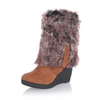 Wedge Turnover Furry Trim Snow Boots
