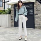 Set: Plain Shirt + Cropped Wide-leg Pants