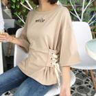 Letter Lace Up 3/4-sleeve T-shirt