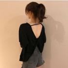 Long-sleeve Twisted Open-back T-shirt