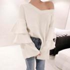 Long-sleeve Layered Top White - One Size