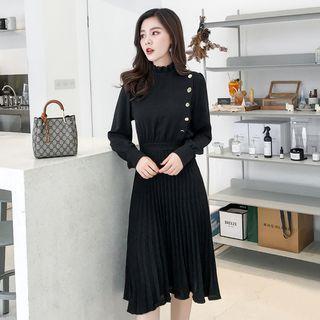 Long-sleeve Midi Pleated A-line Dress