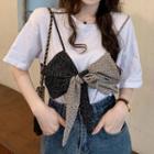 Mock Two-piece Contrast Bow Panel T-shirt