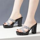 Platform Chunky Heel Checker Print Slide Sandals