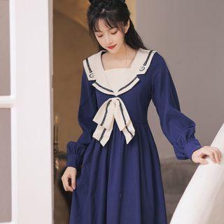 Sailor Collar Midi A-line Dress (various Designs)