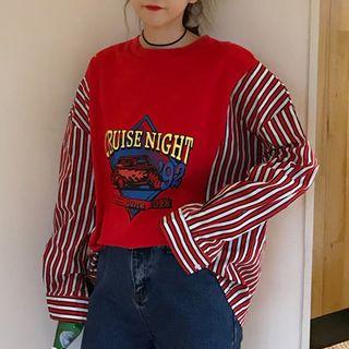 Loose-fit Striped Panel Print Pullover