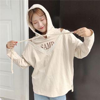 Print Cold Shoulder Hoodie