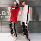 Couple Matching Color Block Hoodie / Plaid Straight-cut Pants