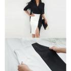 Slit-front Two-tone Midi Pencil Skirt