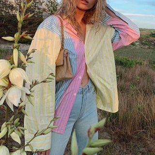 Long-sleeve Striped Color Block Shirt