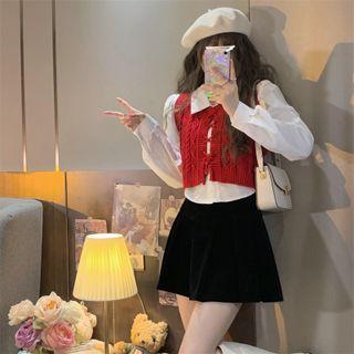 Crop Shirt / Lace-up Sweater Vest