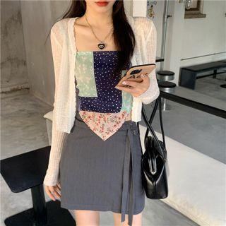 Spaghetti Strap Paneled Top / Cardigan