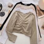 Mock Two-piece Long-sleeve Ruched Cropped T-shirt