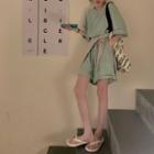 Set: Short-sleeve Plain T-shirt + Shorts Avocado Green - One Size