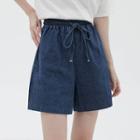 High-waist Plain Wide Leg Shorts Denim Blue - One Size