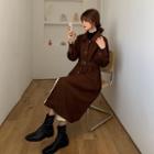 Belt-waist Button-up Long Coat