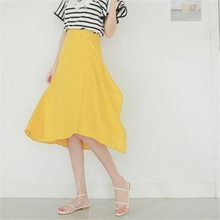 Asymmetric-hem Ruffle-trim Skirt