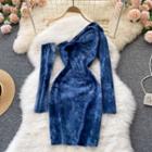Off-shoulder Long-sleeve Tie-dye Dress