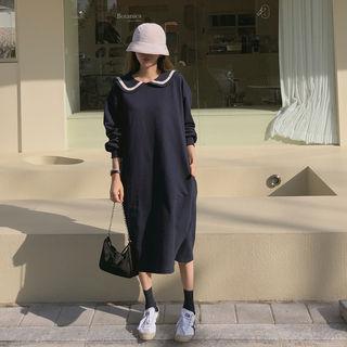 Sailor-collar Contrast-trim Pullover Dress