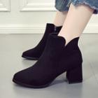 Faux Suede V Cutout Block Heel Ankle Boots