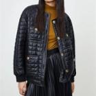 Quilted Puffer Jacket With Gold Button