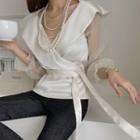 Sheer-panel Tie-back Wrap Blouse