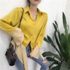 Color-block Long-sleeve Loose-fit Shirt Yellow - One Size
