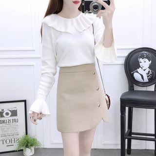 Collared Knit Top / Mini Skirt / Set
