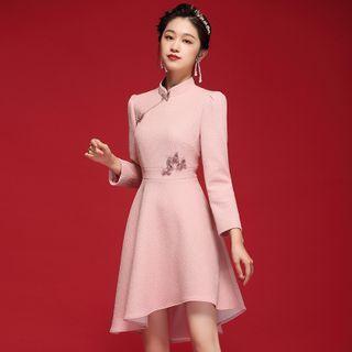 Long-sleeve Asymmetrical Butterfly Applique A-line Dress