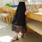 Plus Size Lace-hem Maxi Pleated Skirt