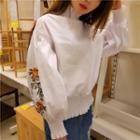 Long-sleeve Mock Neck Embroidered Top