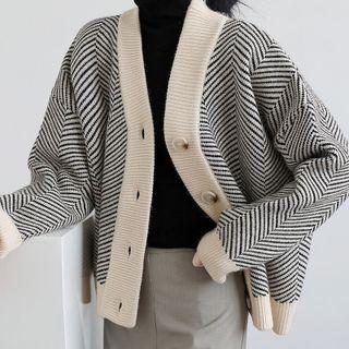 V-neck Stripe Loose Fit Cardigan