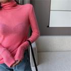Turtleneck Long-sleeve Knit Top / Plain Shirt