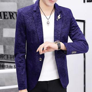 Rhinestone Leaf Brooch Printed Blazer