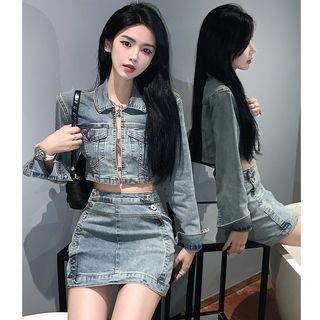 Denim Crop Jacket / Mini Pencil Skirt
