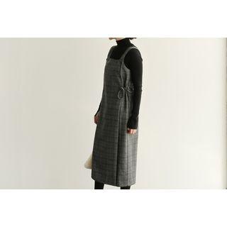 Wrap-front Checked Suspender Dress