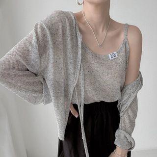 Set: Lettering Patch Camisole Top + Cardigan