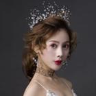 Wedding Set: Faux Crystal Branches Tiara + Dangle Earring Tiara & 1 Pair - Clip On Earring - One Size