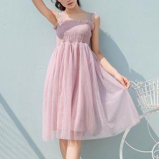 Shirred A-line Midi Dress / Light Jacket