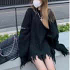 Frayed Loose-fit Sweater Black - One Size