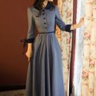 3/4-sleeve Belted Midi Shirt Dress