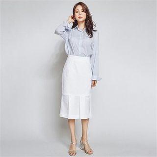 Pleated-hem Linen Blend Midi Skirt