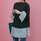 Wide-cuff Stripe-hem Pullover