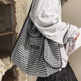 Houndstooth Canvas Shoulder Bag