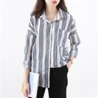 Front Pocket Striped Casual Shirt Blue - One Size